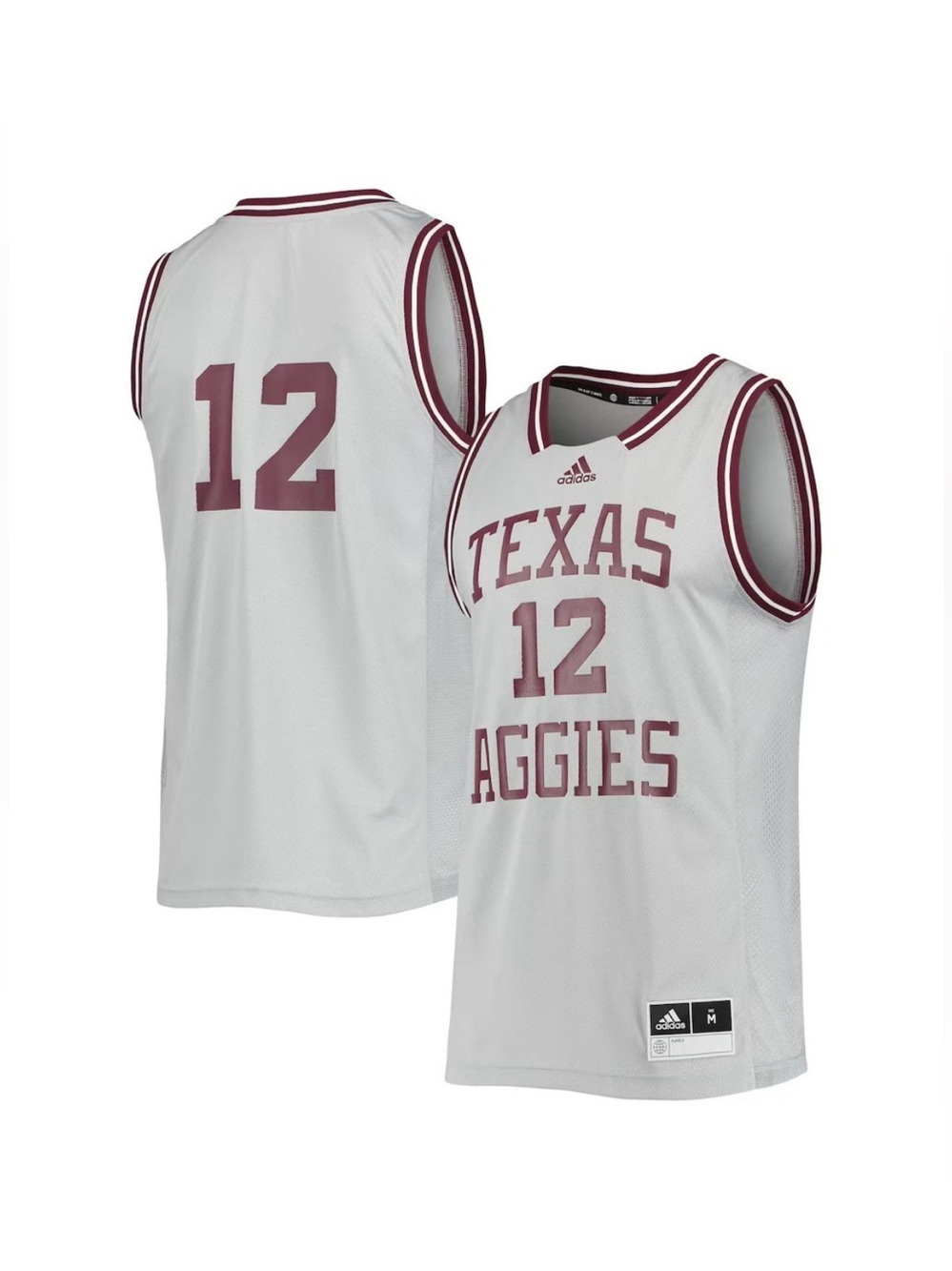 Adidas Texas A&M Aggies #12 Reverse Retro Gray Basketball Jersey Small